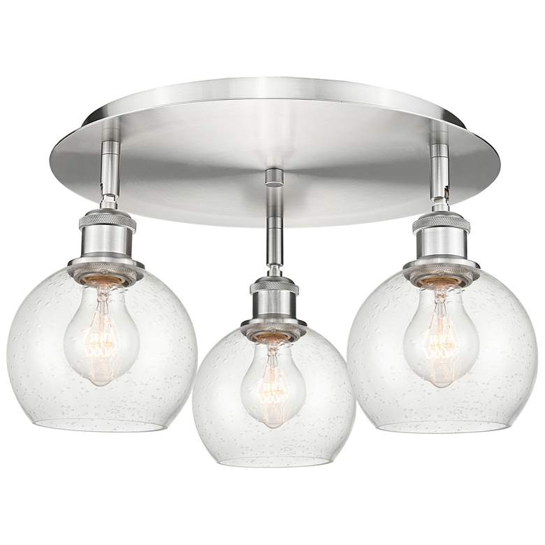 Image 1 Athens 17.75 inch Wide 3 Light Satin Nickel Flush Mount With Seedy Glass S