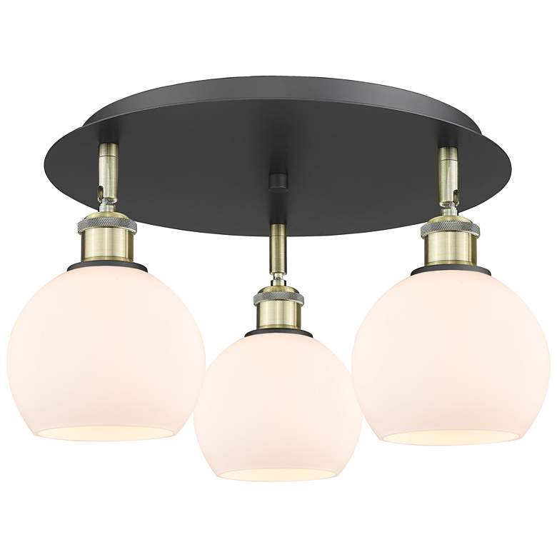 Image 1 Athens 17.75"W 3 Light Black Antique Brass Flush Mount w/ Matte White