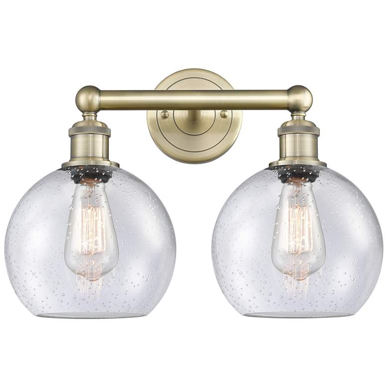 Image 1 Athens 17" Wide 2 Light Antique Brass Bath Vanity Light With Seedy Sha