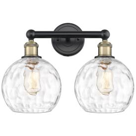 Athens 17" Wide 2 Light Black Brass Bath Vanity Light w/ Water Glass S Athens 17" Wide 2 Light Black Brass Bath Vanity Light w/ Water Glass S
