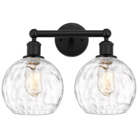 Athens 17" Wide 2 Light Matte Black Bath Vanity Light w/ Water Glass S Athens 17" Wide 2 Light Matte Black Bath Vanity Light w/ Water Glass S