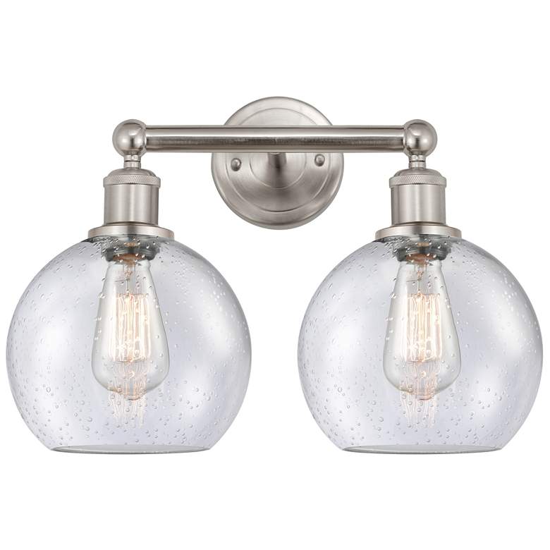 Image 1 Athens 17" Wide 2 Light Satin Nickel Bath Vanity Light With Seedy Shad