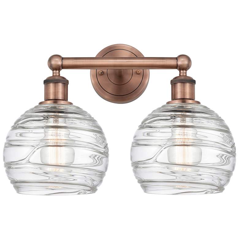 Image 1 Athens 17"W 2 Light Antique Copper Bath Vanity Light w/ Deco Swirl Sha