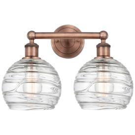 Athens 17"W 2 Light Antique Copper Bath Vanity Light w/ Deco Swirl Sha Athens 17"W 2 Light Antique Copper Bath Vanity Light w/ Deco Swirl Sha