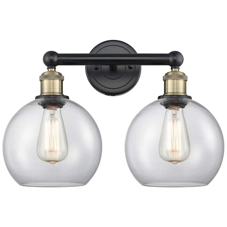 Image 1 Athens 17"W 2 Light Black Antique Brass Bath Vanity Light With Clear S