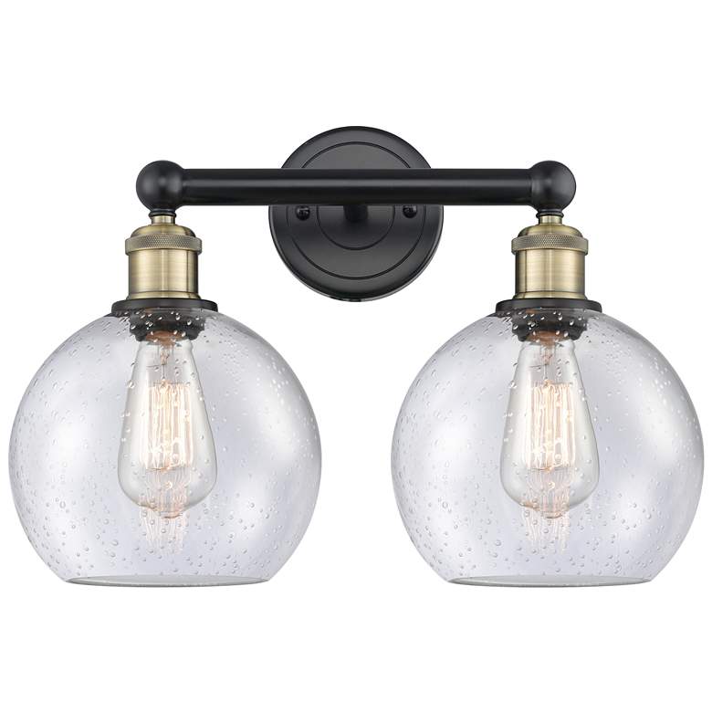 Image 1 Athens 17"W 2 Light Black Antique Brass Bath Vanity Light With Seedy S