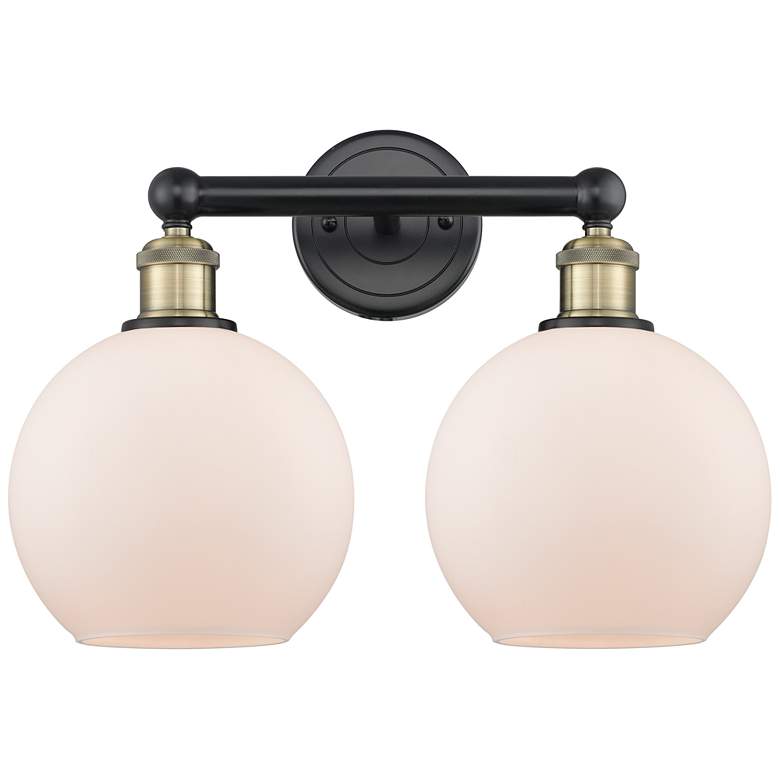 Image 1 Athens 17"W 2 Light Black Antique Brass Bath Vanity Light With White S