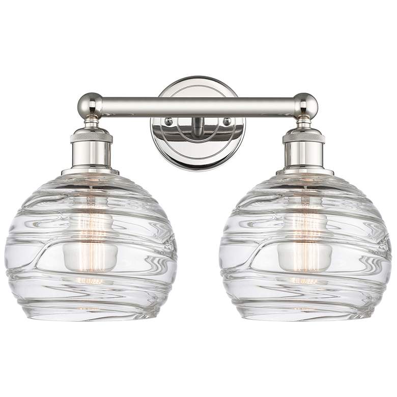 Image 1 Athens 17"W 2 Light Polished Nickel Bath Vanity Light w/ Deco Swirl Sh