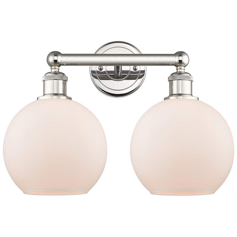 Image 1 Athens 17"W 2 Light Polished Nickel Bath Vanity Light With White Shade