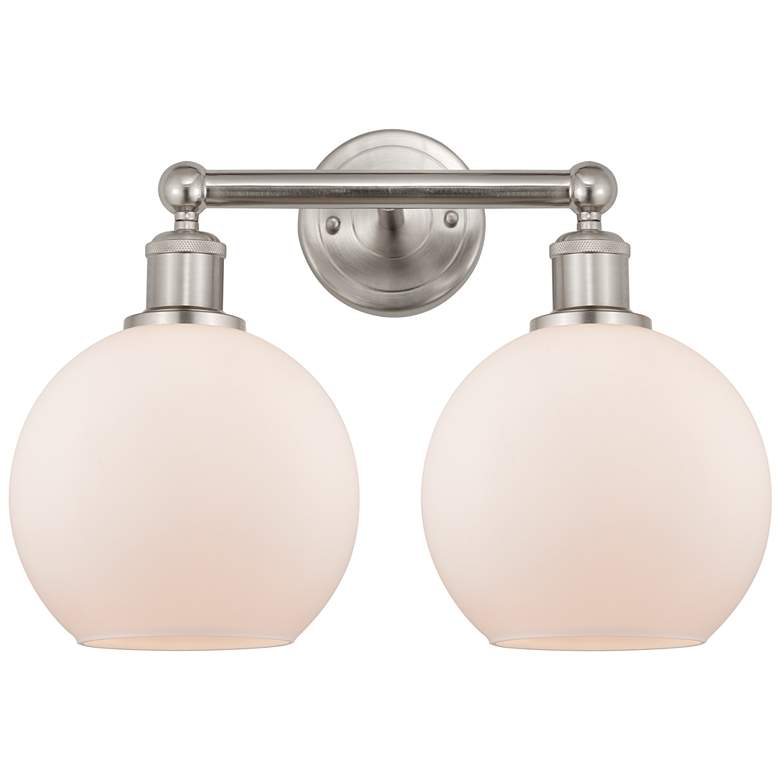 Image 1 Athens 17"W 2 Light Satin Nickel Bath Vanity Light With Matte White Sh