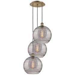 Athens 18.5"W 3-Light Antique Brass Cord Pendant w/ Smoke Swirl Shade