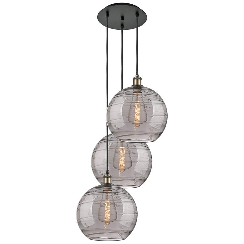 Image 1 Athens 18.5"W 3-Light Black Brass Cord Pendant w/ Smoke Swirl Shade