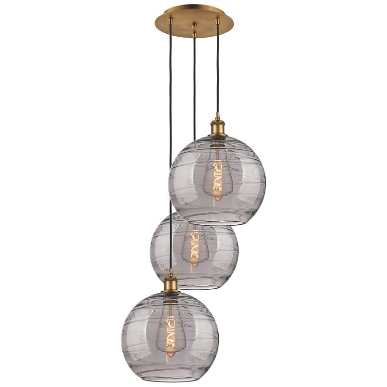 Image 1 Athens 18.5"W 3-Light Brushed Brass Cord Pendant w/ Smoke Swirl Shade