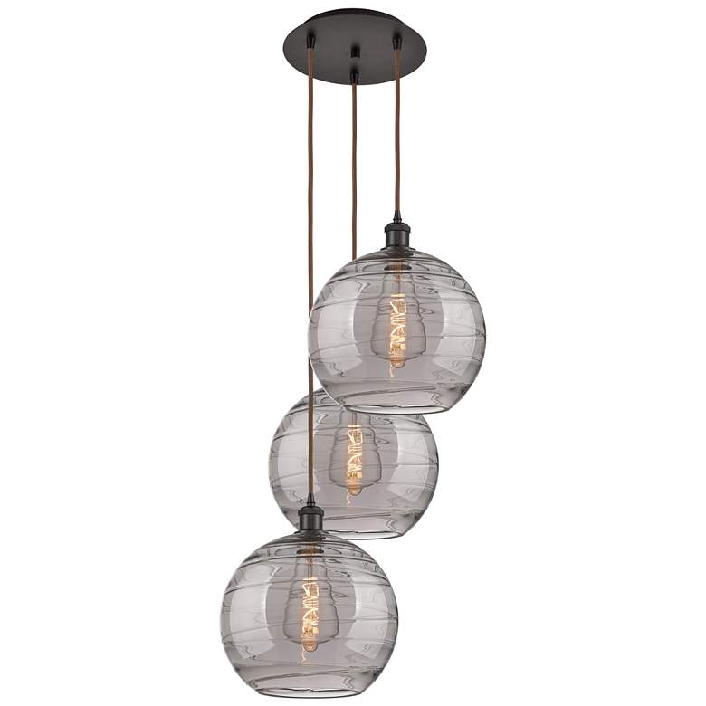 Image 1 Athens 18.5"W 3-Light Oiled Bronze Cord Pendant w/ Smoke Swirl Shade