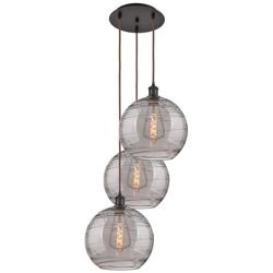 Athens 18.5"W 3-Light Oiled Bronze Cord Pendant w/ Smoke Swirl Shade