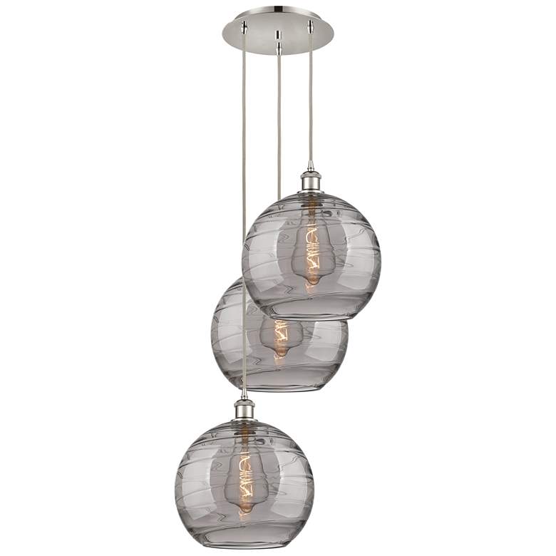 Image 1 Athens 18.5"W 3-Light Polished Nickel Cord Pendant w/ Smoke Swirl Shad