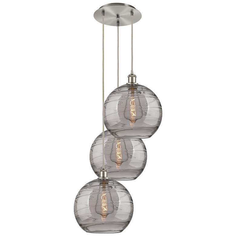 Image 1 Athens 18.5"W 3-Light Satin Nickel Cord Pendant w/ Smoke Swirl Shade