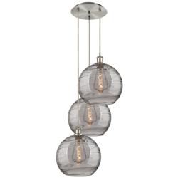 Athens 18.5"W 3-Light Satin Nickel Cord Pendant w/ Smoke Swirl Shade