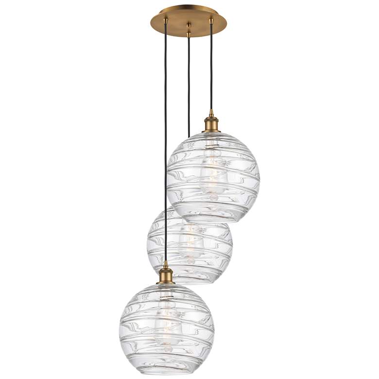 Image 1 Athens 18.75"W 3 Light Brushed Brass Multi-Pendant w/ Deco Swirl Shade