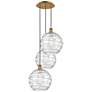 Athens 18.75"W 3 Light Brushed Brass Multi-Pendant w/ Deco Swirl Shade