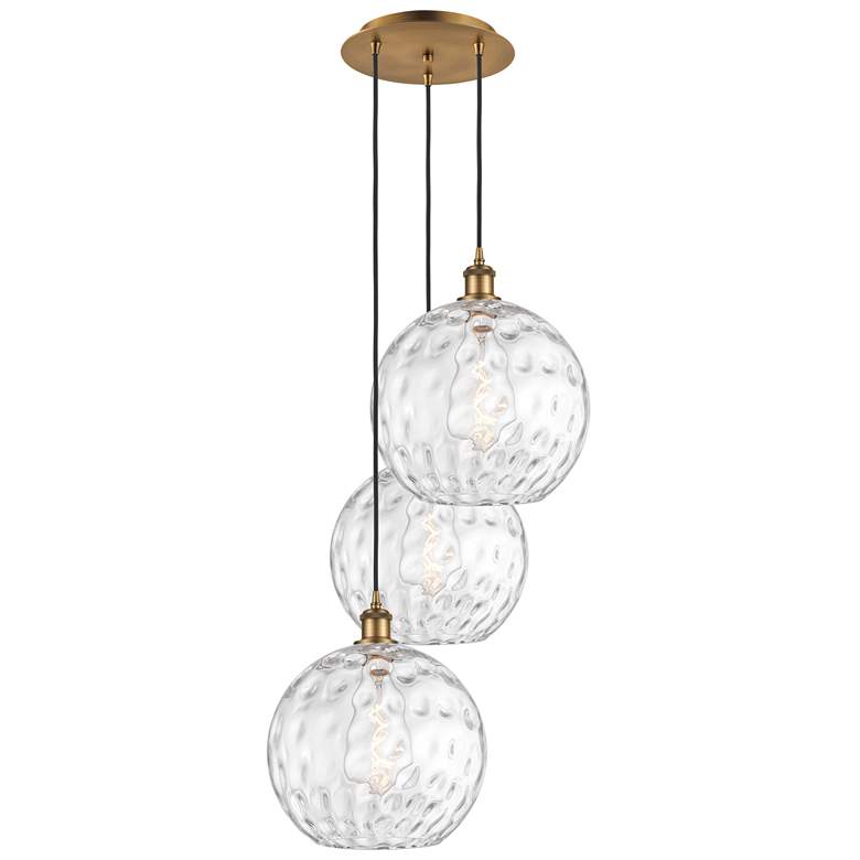 Image 1 Athens 18.75"W 3 Light Brushed Brass Multi-Pendant w/ Water Glass Shad