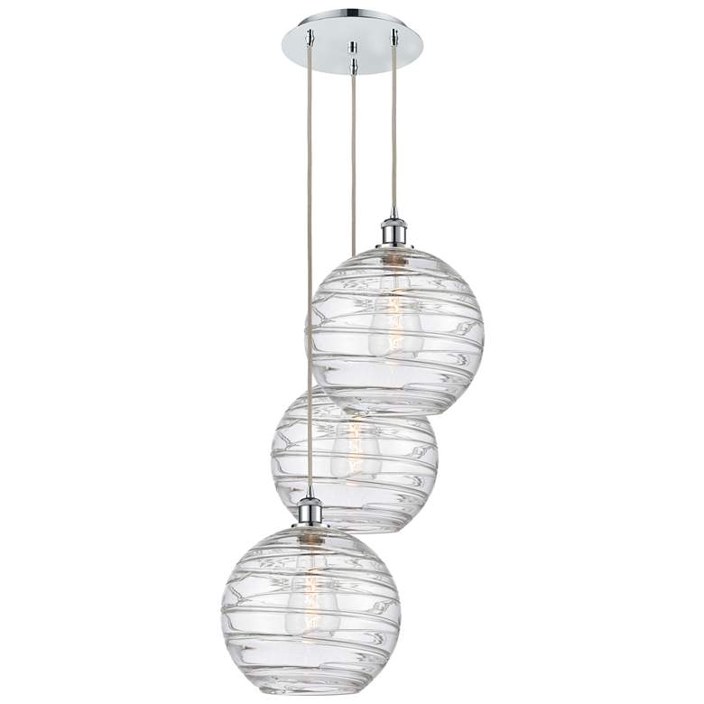 Image 1 Athens 18.75"W 3 Light Polished Chrome Multi-Pendant w/ Deco Swirl Sha