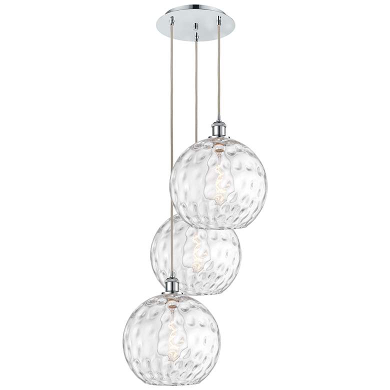 Image 1 Athens 18.75"W 3 Light Polished Chrome Multi-Pendant w/ Water Glass Sh