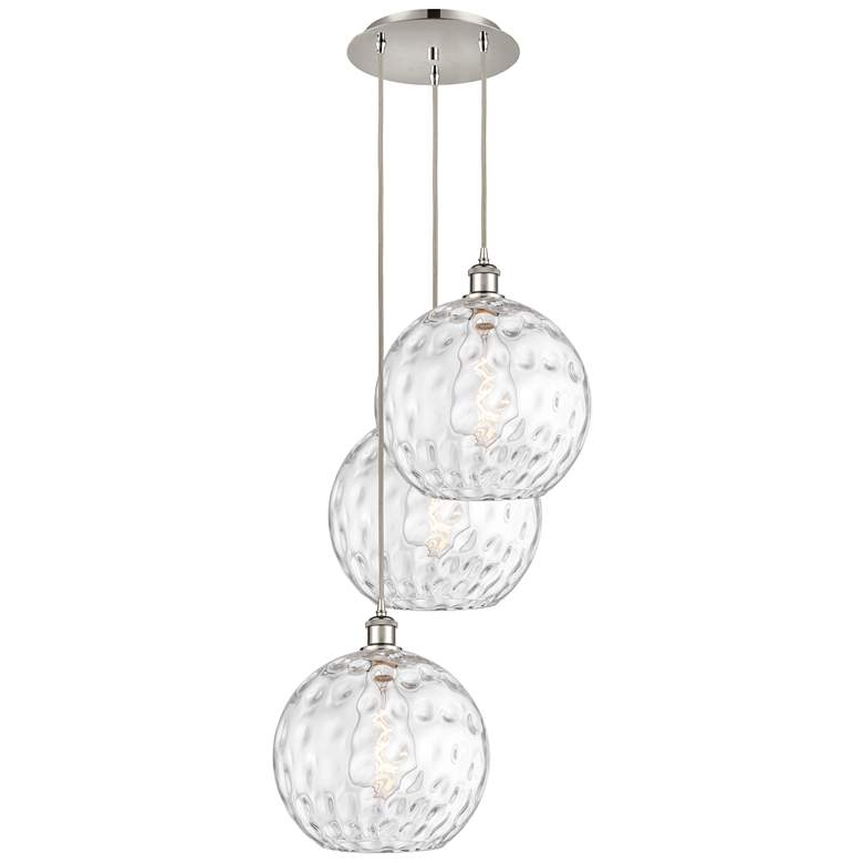 Image 1 Athens 18.75"W 3 Light Polished Nickel Multi-Pendant w/ Water Glass Sh