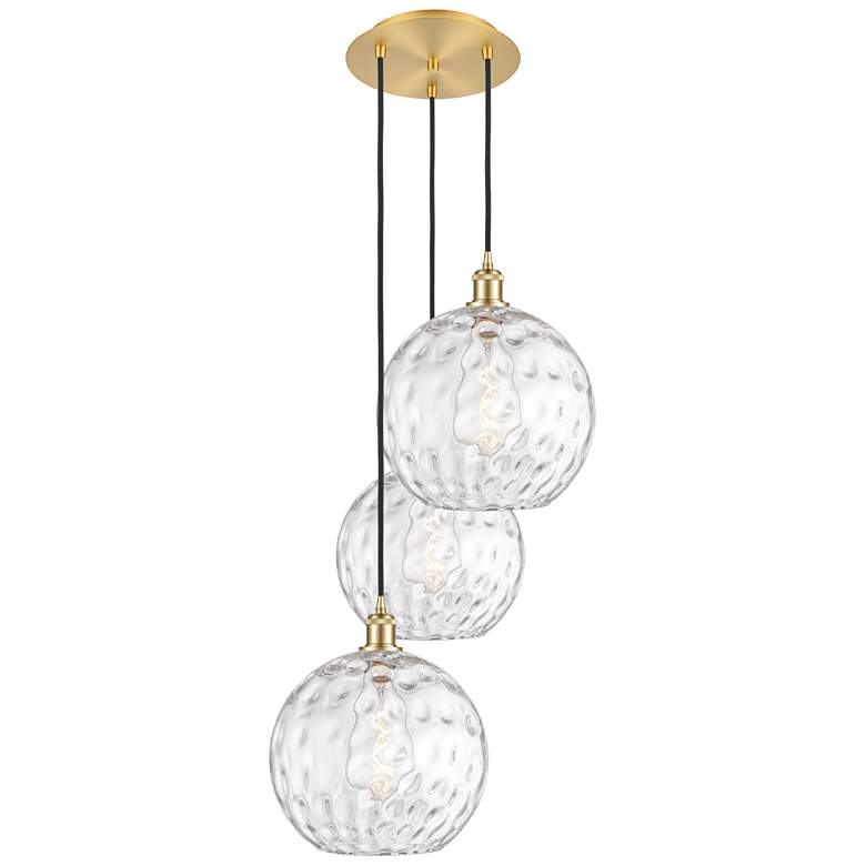 Image 1 Athens 18.75"W 3 Light Satin Gold Multi-Pendant w/ Clear Water Glass S