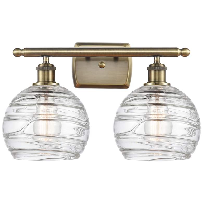 Image 1 Athens 18" 2-Light Antique Brass Bath Light w/ Clear Deco Swirl Shade