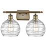 Athens 18" 2-Light Antique Brass Bath Light w/ Clear Deco Swirl Shade