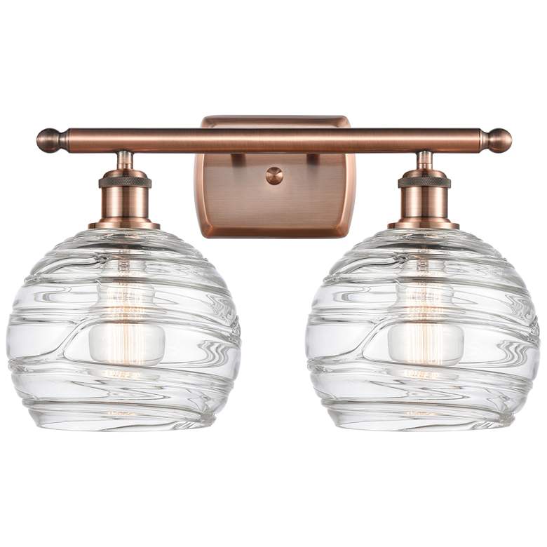 Image 1 Athens 18" 2-Light Antique Copper Bath Light w/ Clear Deco Swirl Shade