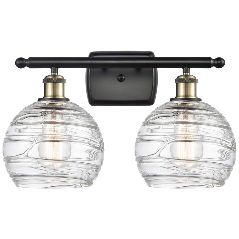 Image 1 Athens 18" 2-Light Black Antique Brass Bath Light w/ Clear Deco Swirl