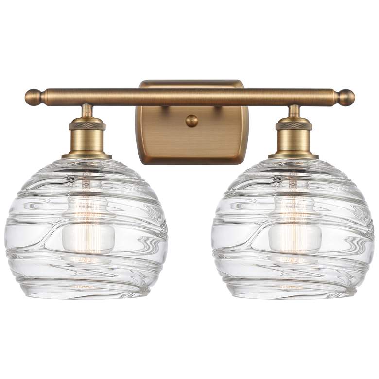 Image 1 Athens 18" 2-Light Brushed Brass Bath Light w/ Clear Deco Swirl Shade