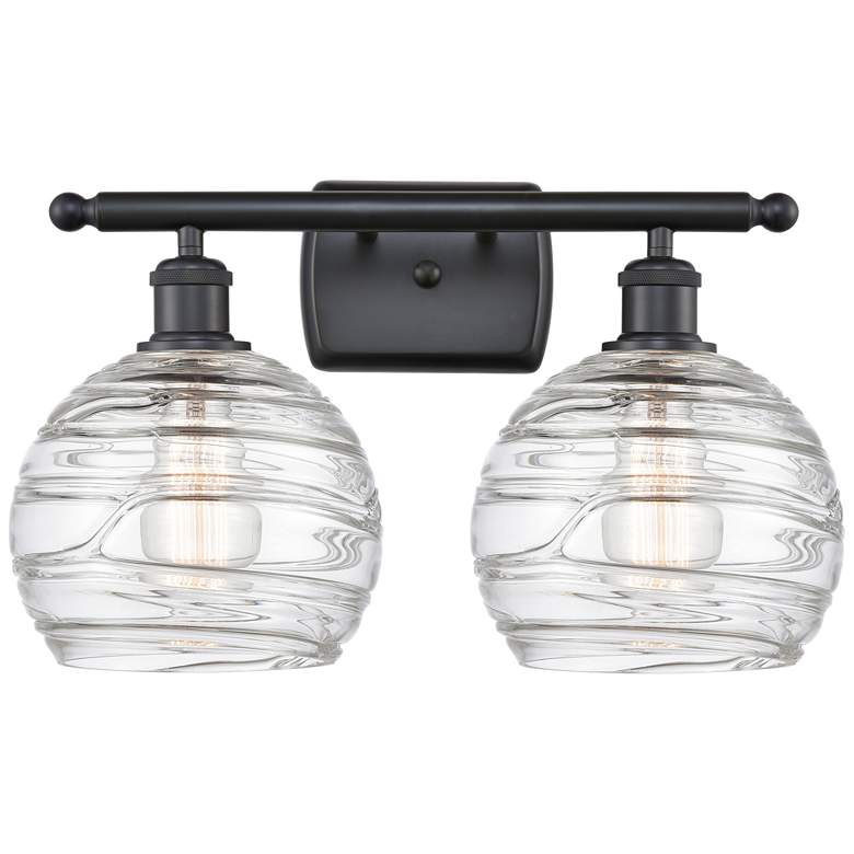 Image 1 Athens 18" 2-Light Matte Black Bath Light w/ Clear Deco Swirl Shade