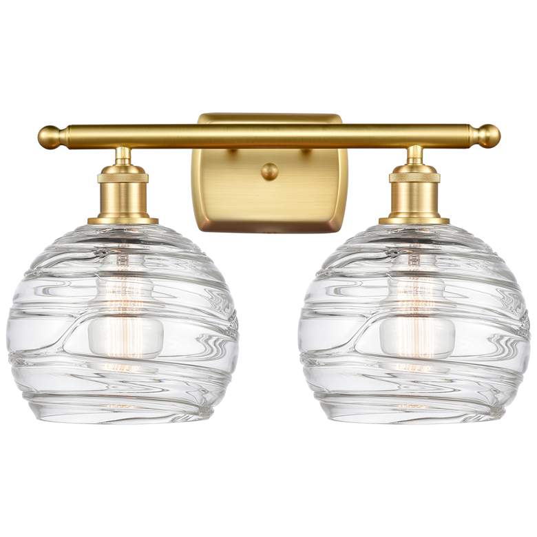Image 1 Athens 18" 2-Light Satin Gold Bath Light w/ Clear Deco Swirl Shade
