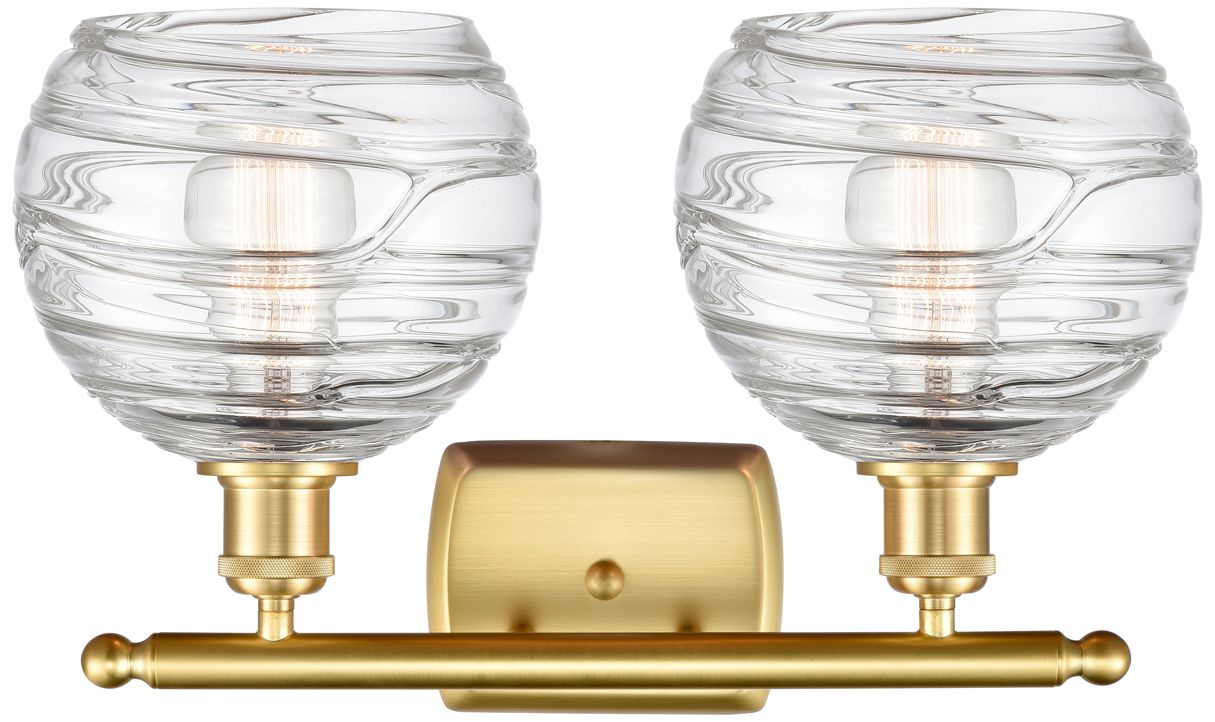 Image 2 Athens 18" 2-Light Satin Gold Bath Light w/ Clear Deco Swirl Shade more views