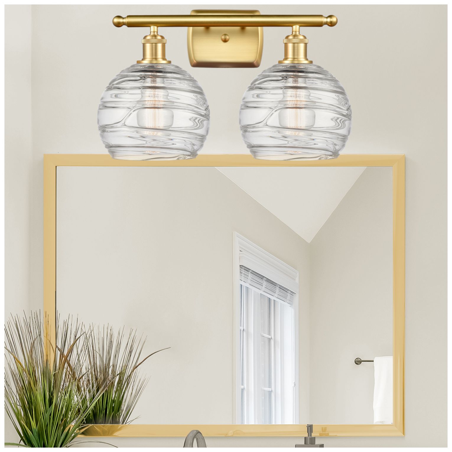 Image 3 Athens 18" 2-Light Satin Gold Bath Light w/ Clear Deco Swirl Shade more views