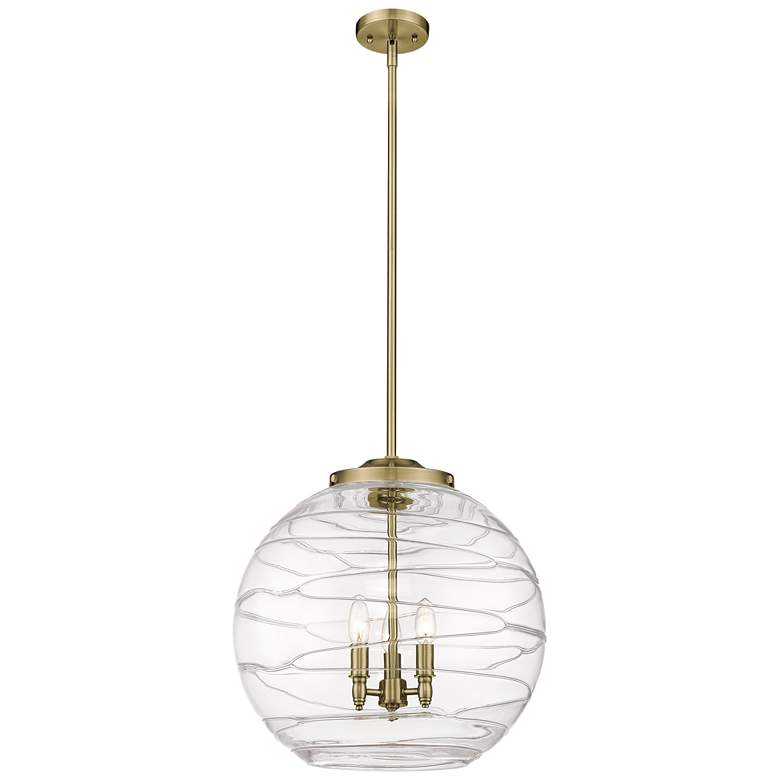 Image 1 Athens 18" 3-Light Antique Brass Pendant w/ Clear Deco Swirl Shade