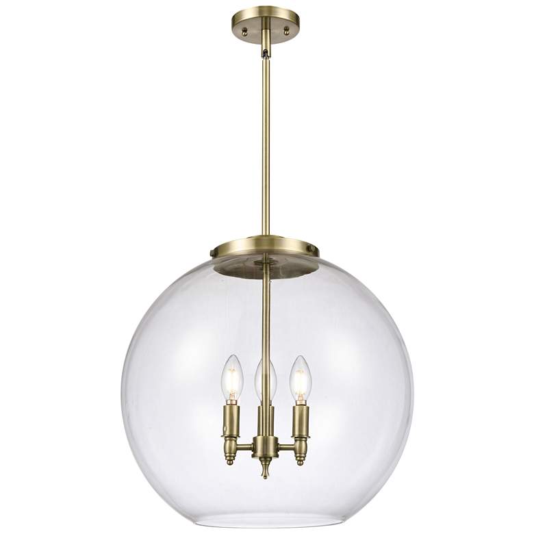 Image 1 Athens 18" 3-Light Antique Brass Pendant w/ Clear Shade