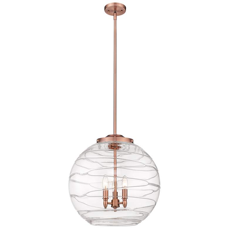 Image 1 Athens 18" 3-Light Antique Copper Pendant w/ Clear Deco Swirl Shade