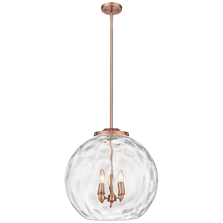 Image 1 Athens 18" 3-Light Antique Copper Pendant w/ Clear Water Glass Shade