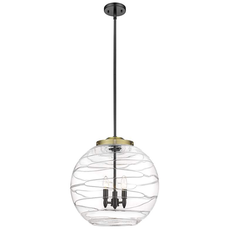 Image 1 Athens 18" 3-Light Black Antique Brass Pendant w/ Clear Deco Swirl Sha