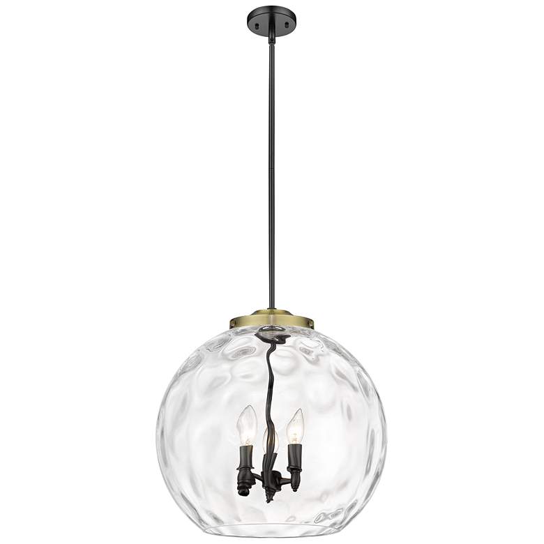 Image 1 Athens 18" 3-Light Black Antique Brass Pendant w/ Clear Water Glass Sh