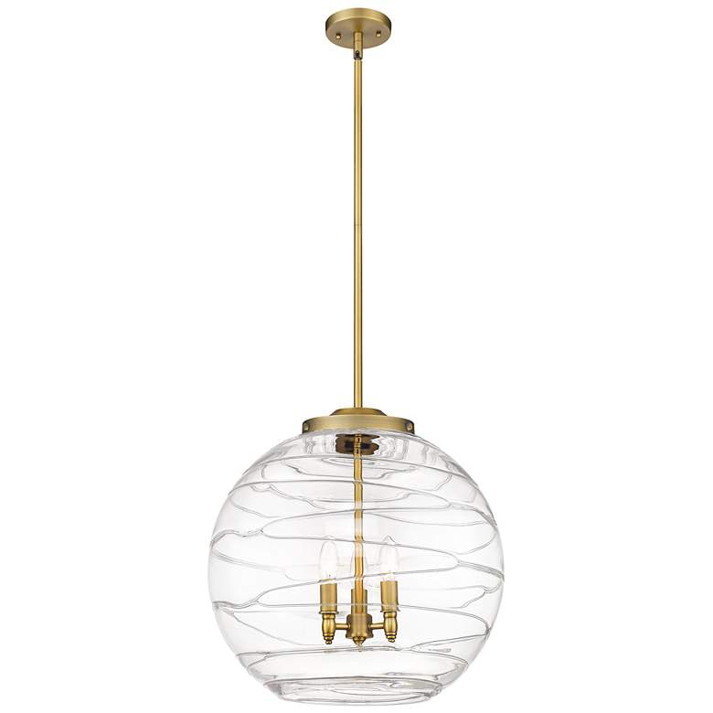 Image 1 Athens 18" 3-Light Brushed Brass Pendant w/ Clear Deco Swirl Shade