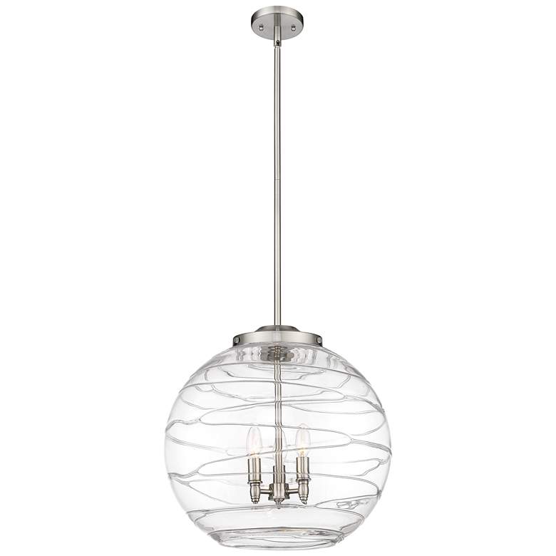 Image 1 Athens 18" 3-Light Brushed Satin Nickel Pendant w/ Clear Deco Swirl Sh