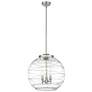 Athens 18" 3-Light Brushed Satin Nickel Pendant w/ Clear Deco Swirl Sh