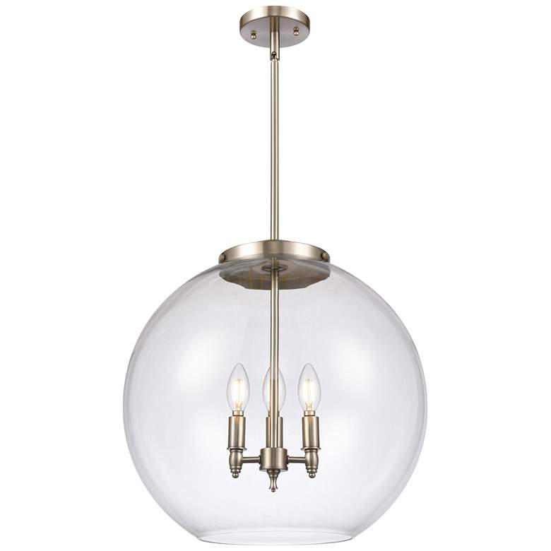 Image 1 Athens 18" 3-Light Brushed Satin Nickel Pendant w/ Clear Shade