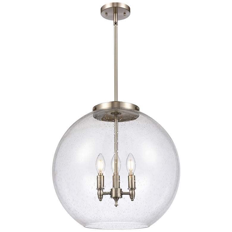 Image 1 Athens 18" 3-Light Brushed Satin Nickel Pendant w/ Seedy Shade