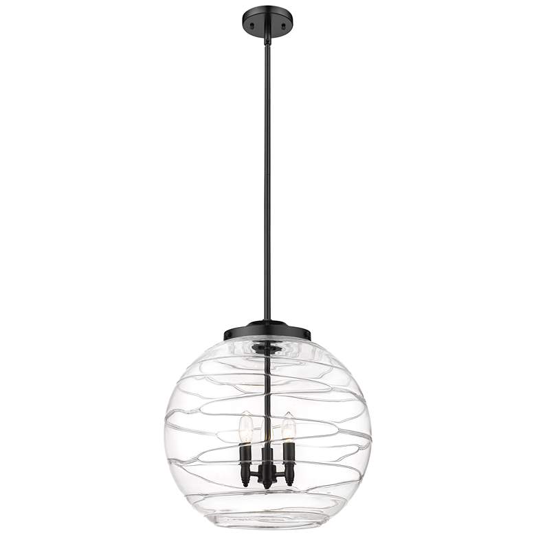 Image 1 Athens 18" 3-Light Matte Black Pendant w/ Clear Deco Swirl Shade